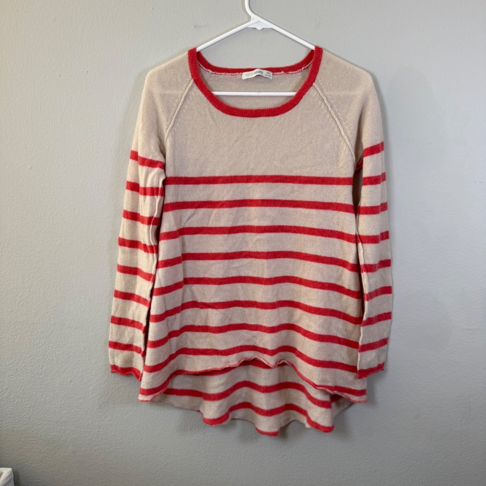 Subtle Luxury Striped Cashmere Sweater Tunic Red Cream XS S